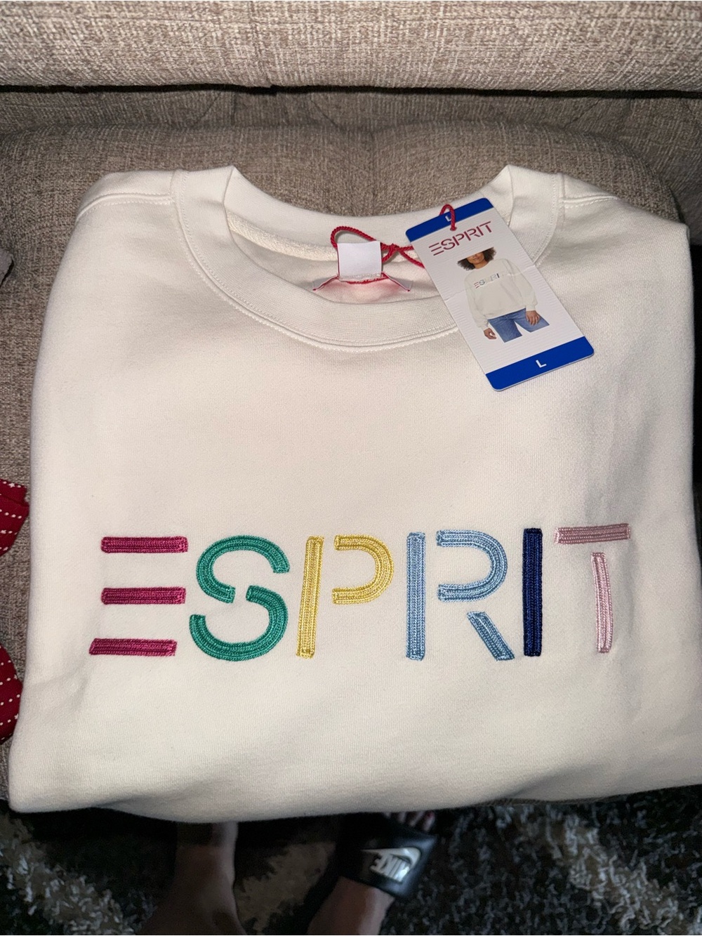 Esprit Cream Crewneck Sweatshirt with Multicolor Logo - Picture 3 of 5